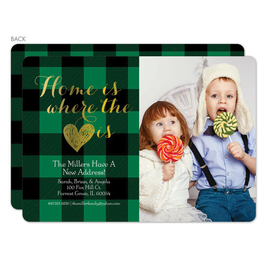 Green Plaid Home Holiday Photo Moving Announcements